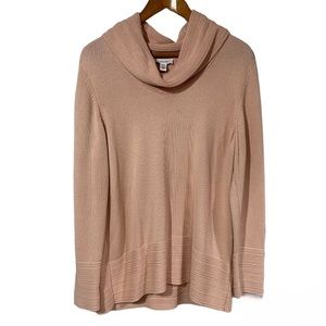 Calvin Klein Mixed Stitch Blush Coral Cowl Neck Sweater Size XL Oversized Career